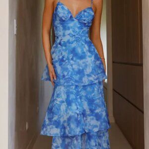 Kelli Maxi Dress - Blue Floral - Size Small